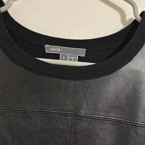 VINCE 100% lamb Leather front patch Shift mini 100% wool combination Dress L - Picture 3 of 6